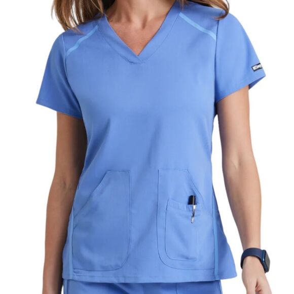 GREY’S ANATOMY By Barco Impact Elevate V Neck Scrub Top Ciel Blue Size Large - Picture 1 of 12